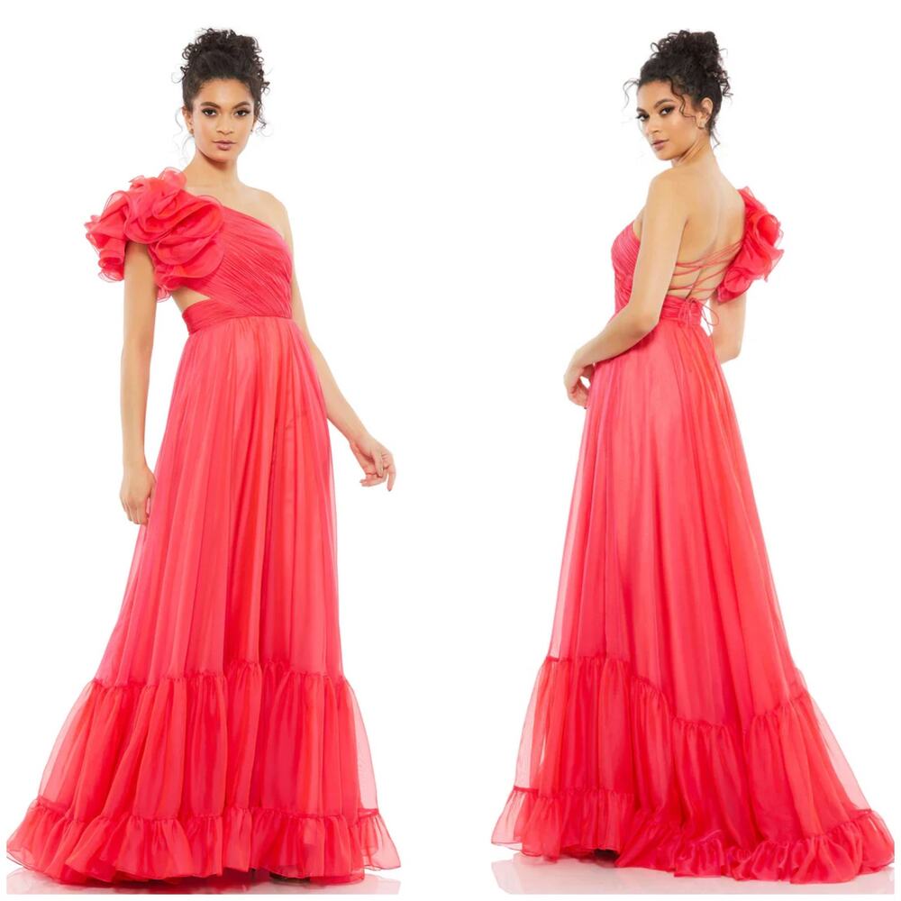 Mac Duggal Coral One-Shoulder Ruffled Maxi Gown